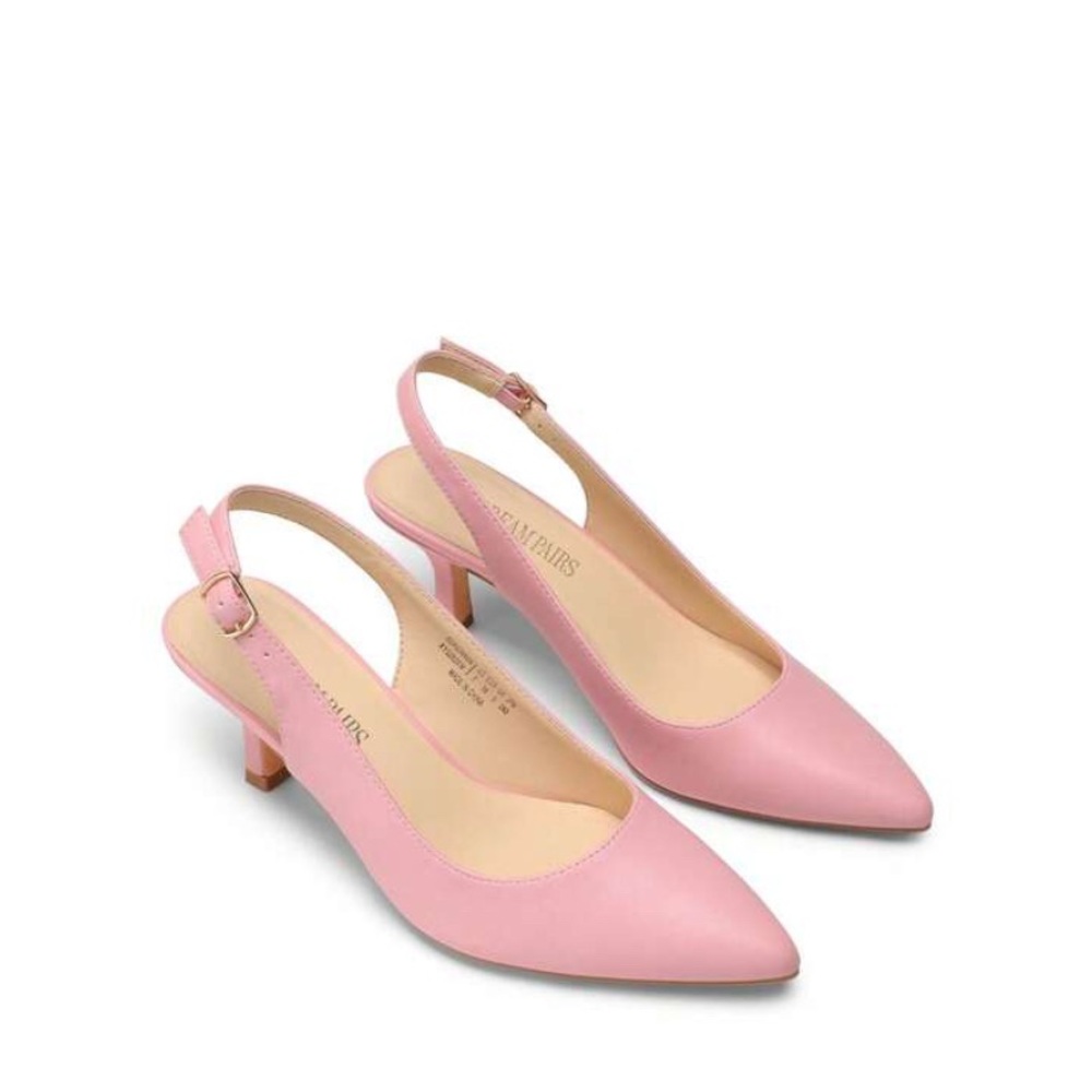 Dream Pairs Pink Pointed-Toe Slingback Low Heel Pumps